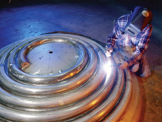 Mueller Welding Half Pipe Coil on Tank Head