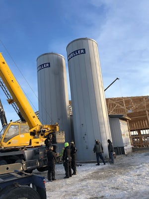 Two Mueller Milk Towers